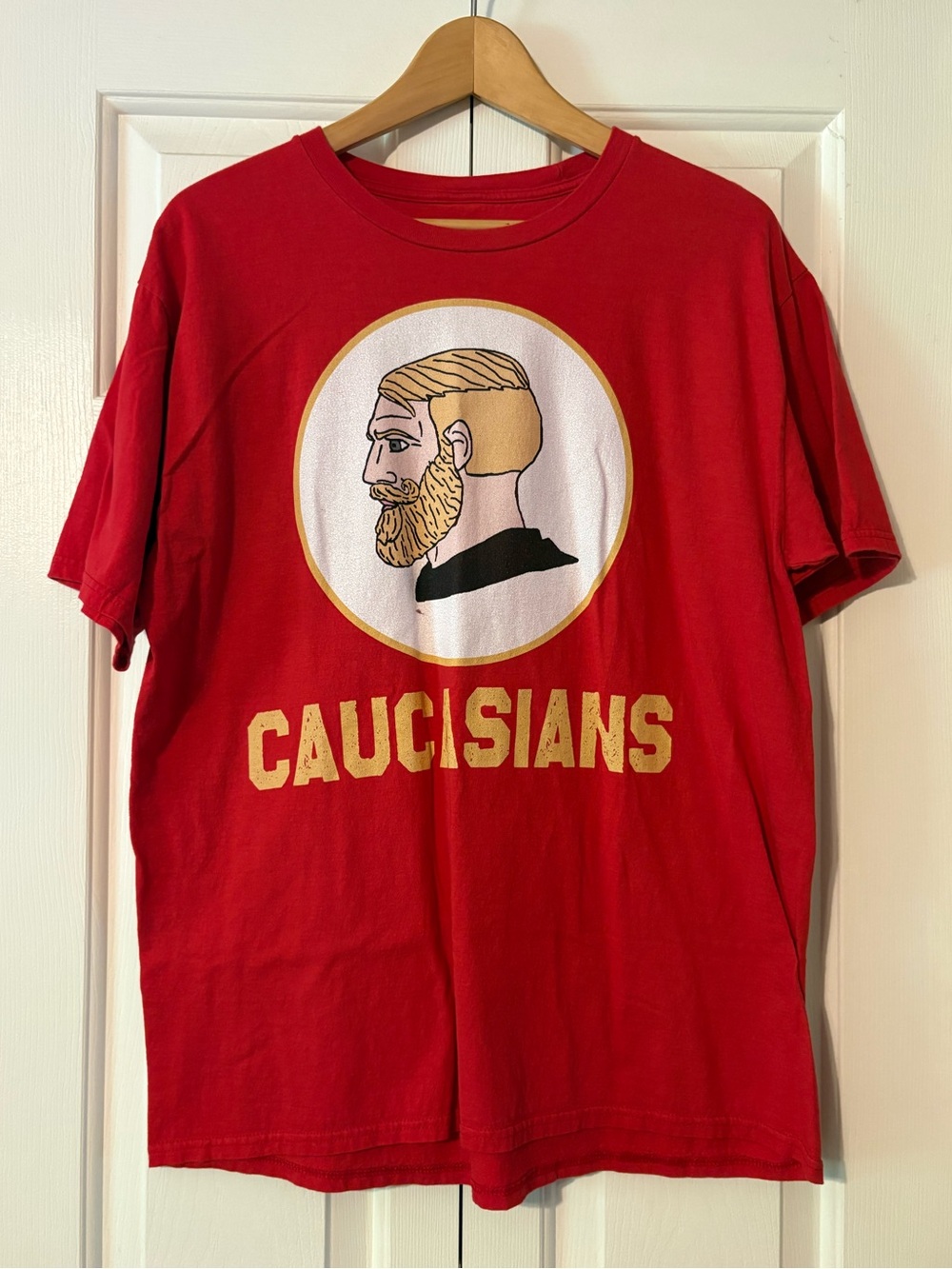 Red Graphic Short-Sleeve Men's T-Shirt - Caucasians Print - large